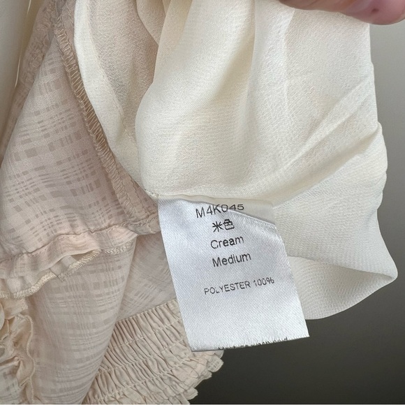 Cream Ruffle Smocked Dress Apx Size XS Boho Summer Fairycore Mini Gold Tie 0104 - Picture 7 of 7